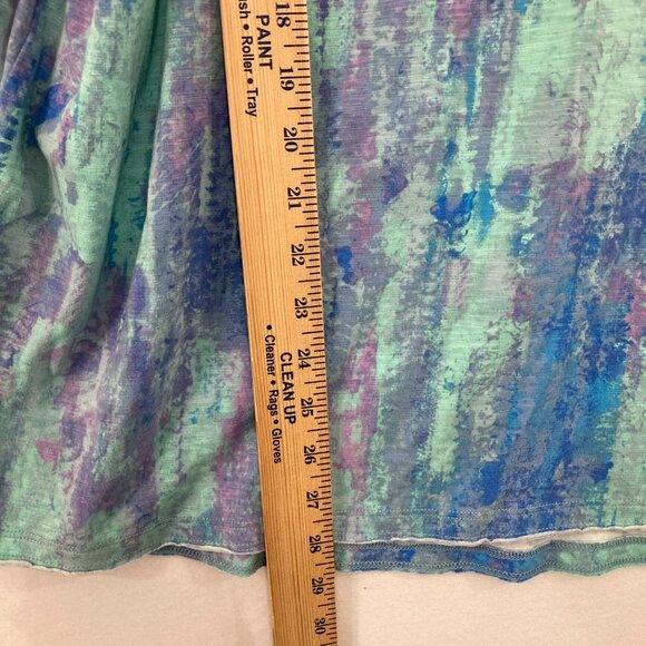 Belle by Kim Gravel size 1X Blue Purple Abstract V neck Stretch 3/4 Sleeve Top - Picture 5 of 10